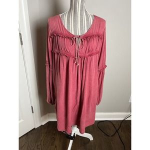 Umgee Size Medium Boho style Washed Red Dress with Ruffle accents